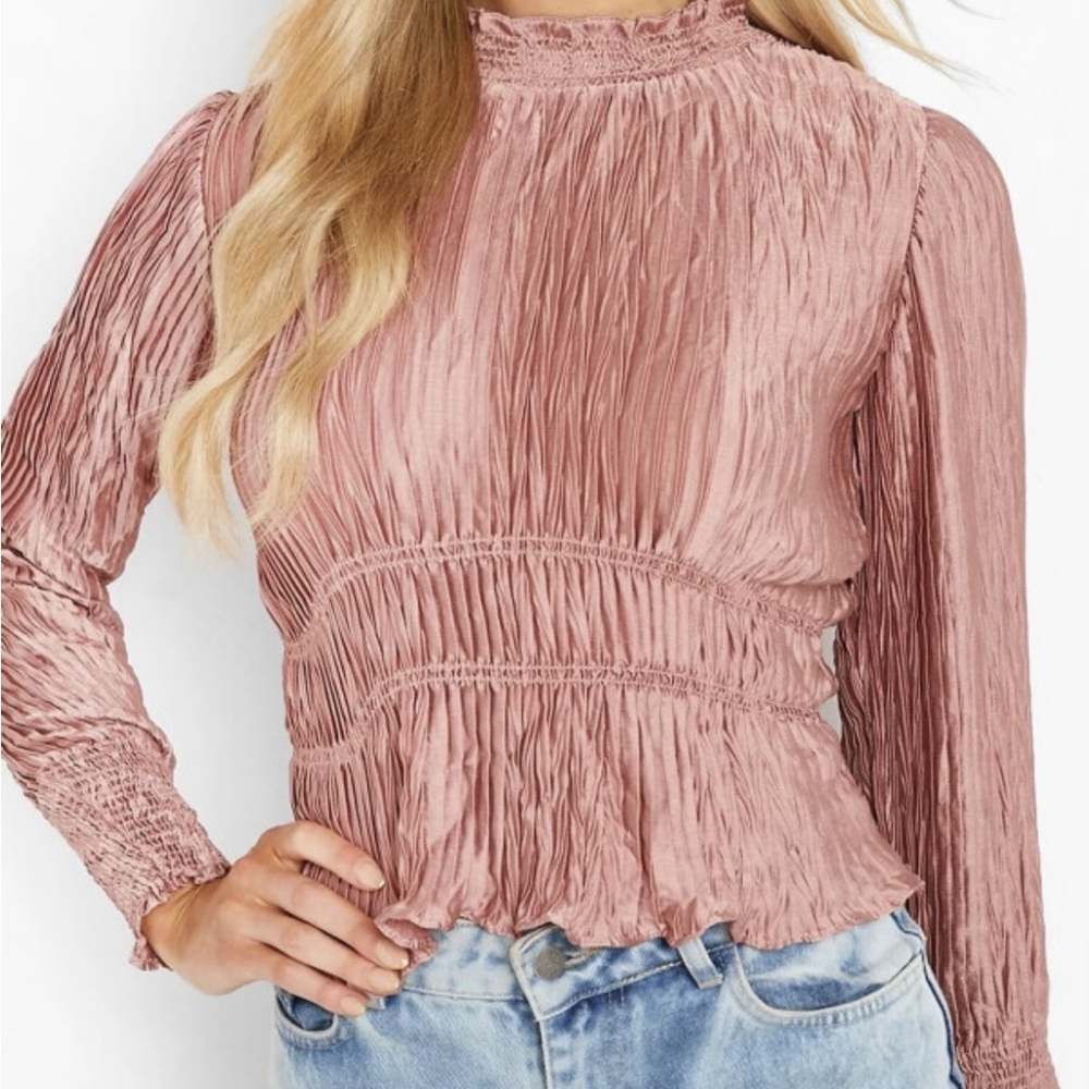 Zara Blush Pink Pleated Blouse Size Small